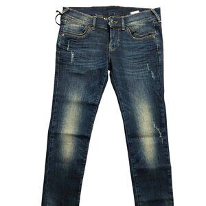 John Richmond Distressed Cropped Skinny Blue Washed Denim Jeans Sz 28 NWT